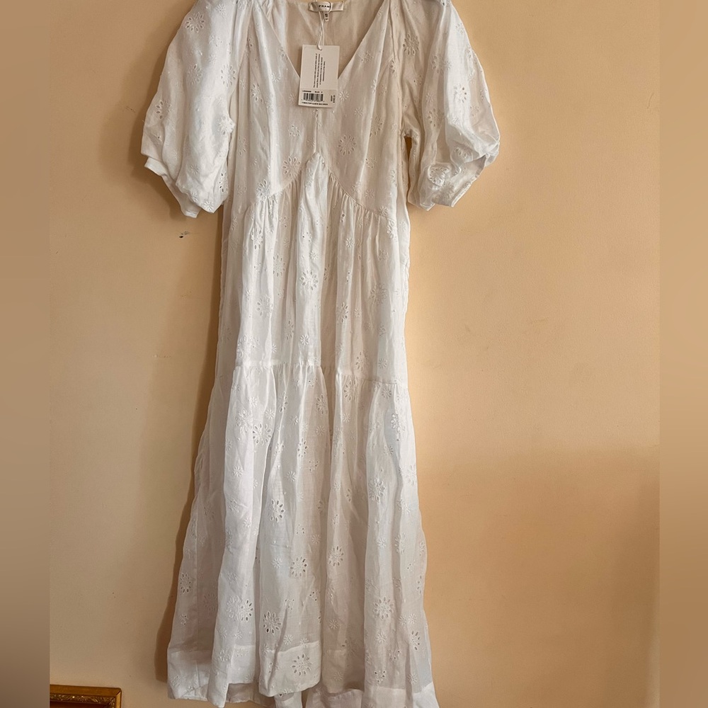 NWT $568 Frame V Neck Puff sleeve maxi dress white size X Small - Picture 9 of 12
